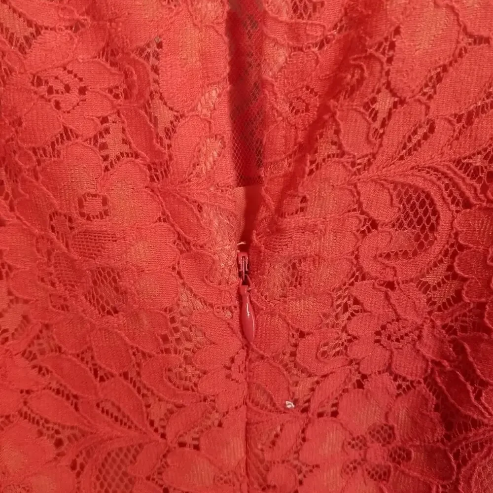 J. CREW Dress 00 XS Sleeveless Coral Poppy Lace Overlay A-line
